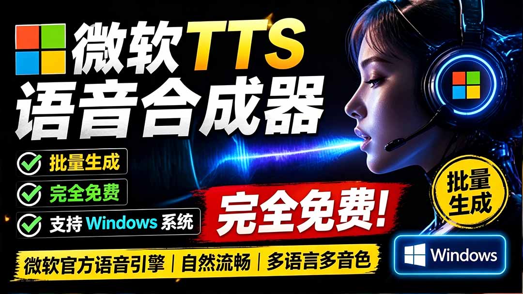 (19494期)微软 TTS 免费语音配音生成器,完全免费,支持多语音、多音色选择,Windows系统专用 TTS语音合成器-网赚副业网