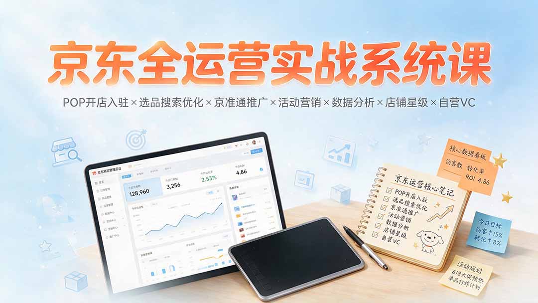 （19581期）京东全运营实战系统课：POP开店入驻×选品搜索优化×京准通推广×活动营销×数据分析×店铺星级×自营VC插图1