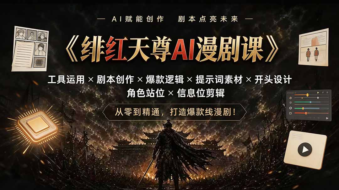 （19597期）绯红天尊AI漫剧课｜工具运用×剧本创作×爆款逻辑×提示词素材×开头设计×角色站位×信息位剪辑-网赚副业网