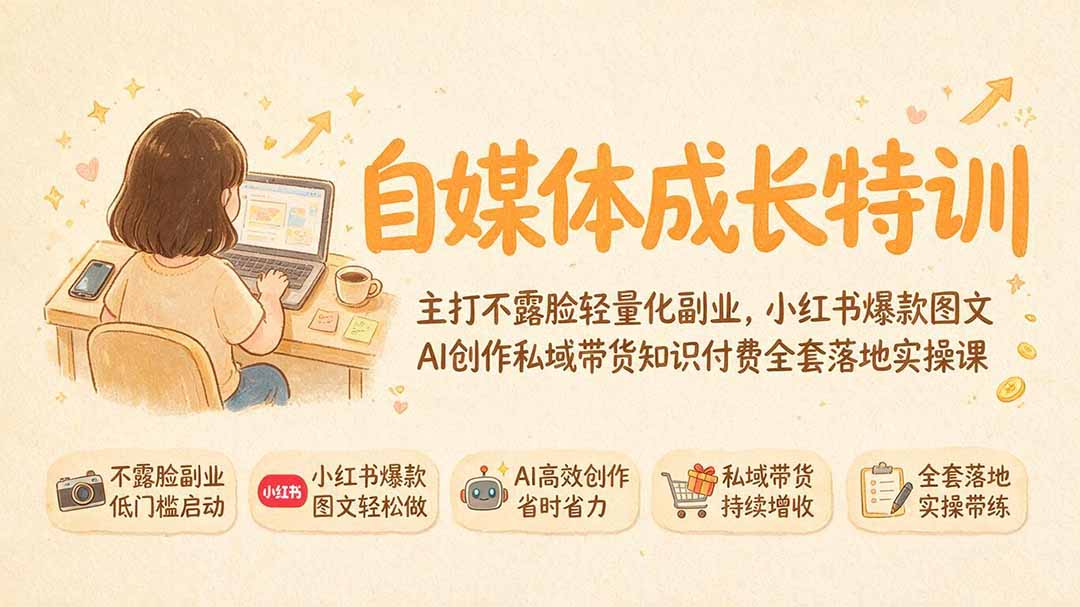 （19584期）自媒体成长特训｜主打不露脸轻量化副业，小红书爆款图文AI创作私域带货知识付费全套落地实操课插图1
