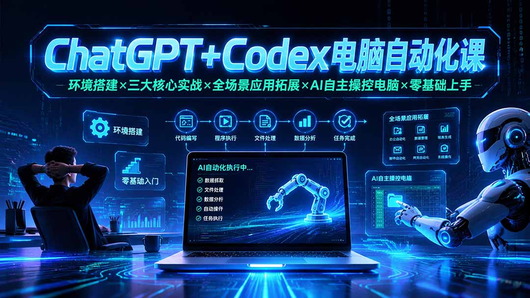（19583期）ChatGPT+Codex电脑自动化课：环境搭建×三大核心实战×全场景应用拓展×AI自主操控电脑×零基础上手-网赚副业网