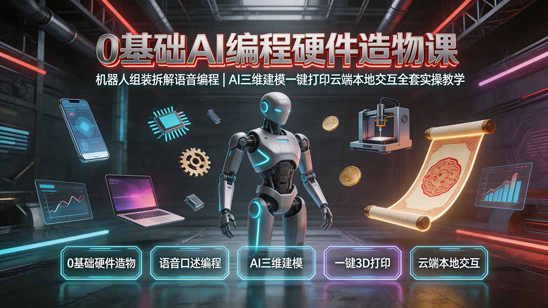 (19612期)0基础AI编程硬件造物课|机器人组装拆解语音编程,AI三维建模一键打印云端本地交互全套实操教学-网赚副业网