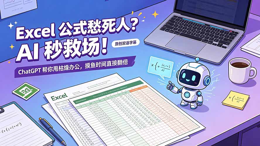 （19487期）Excel 公式愁死人？AI 秒救场！ChatGPT 帮你甩枯燥办公，摸鱼时间直接翻倍【原创双语字幕】-网赚副业网