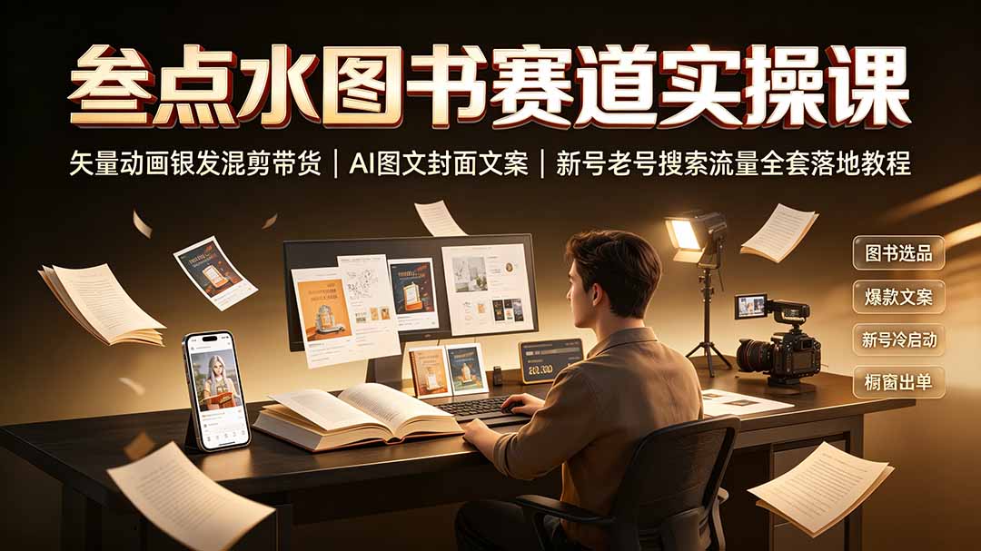 (19613期)叁点水图书赛道实操课|矢量动画银发混剪带货,AI图文封面文案,新号老号搜索流量全套落地教程-网赚副业网