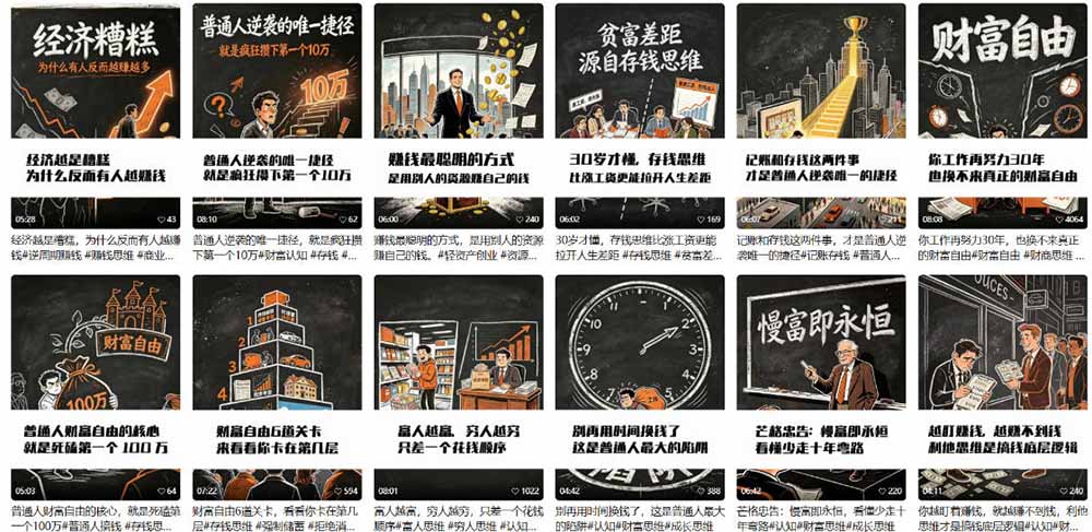 （19515期）AI书单财富书籍图文解读：手绘黑白风格×一键直出×几十条视频跑1000单×全流程拆解×新手可上手插图1
