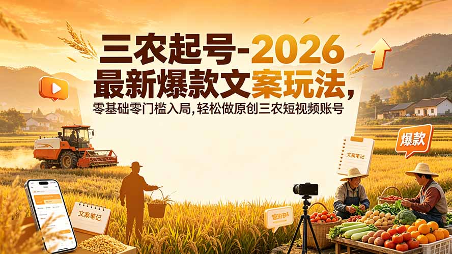 (19537期)三农起号-2026 最新爆款文案玩法,零基础零门槛入局,轻松做原创三农短视频账号插图 (19537期)三农起号-2026 最新爆款文案玩法,零基础零门槛入局,轻松做原创三农短视频账号插图