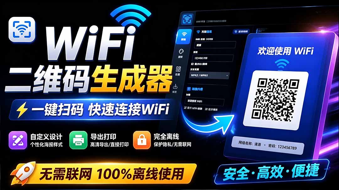 （19566期）完全离线使用！WiFi二维码生成器，一键扫码快速连接WiFi，支持自定义风格导出 WiFi二维码生成器-网赚副业网