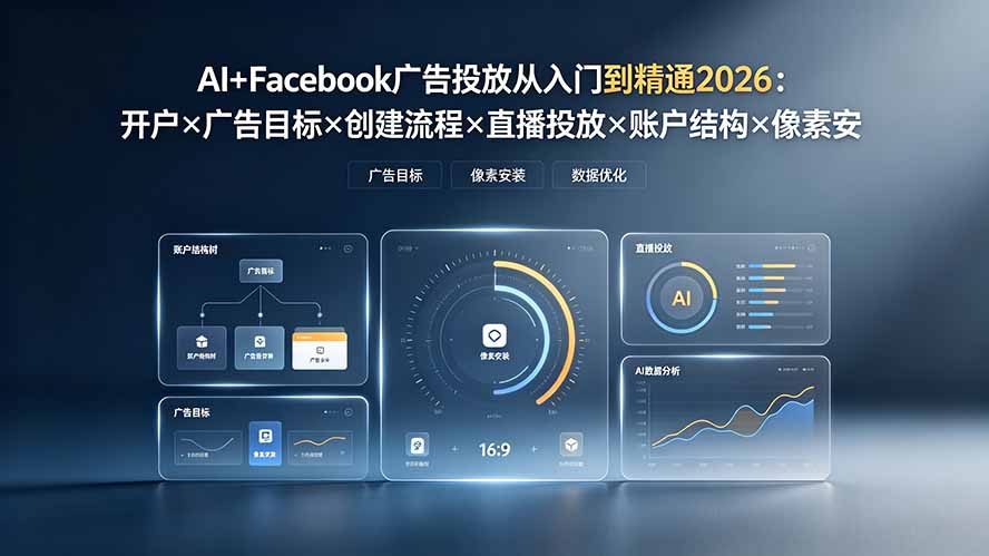 （19465期）AI+Facebook广告投放从入门到精通2026：开户×广告目标×创建流程×直播投放×账户结构×像素安装×AI赋能-网赚副业网