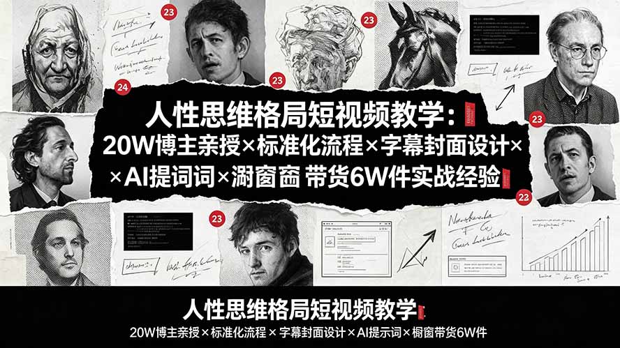 （19538期）人性思维格局短视频教学：20W博主亲授×标准化流程×字幕封面设计×AI提示词×橱窗带货6W件实战经验-网赚副业网