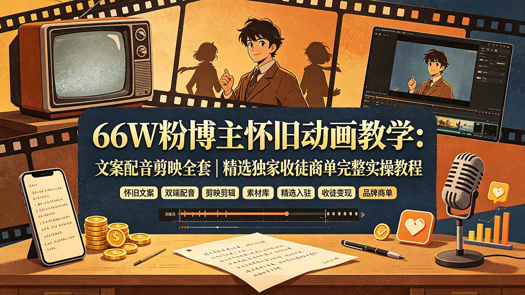 （19499期）66W粉博主怀旧动画教学：文案配音剪映全套｜精选独家收徒商单完整实操教程插图1