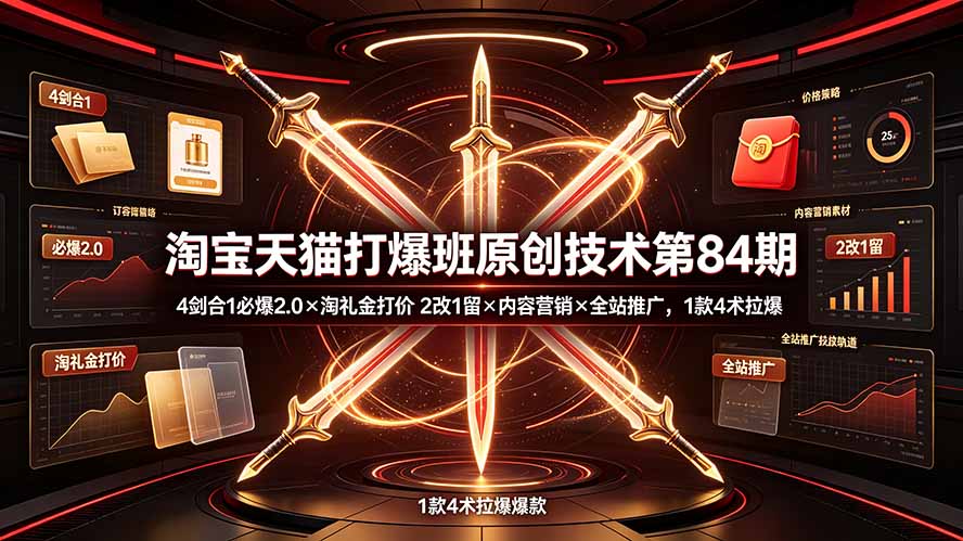 （19428期） 淘宝天猫打爆班原创技术第84期：4剑合1必爆2.0×淘礼金打价×2改1留×内容营销×全站推广，1款4术拉爆-网赚副业网