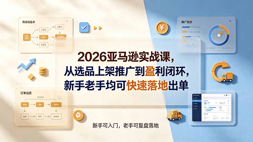 （19467期）2026亚马逊实战课，从选品上架推广到盈利闭环，新手老手均可快速落地出单-网赚副业网