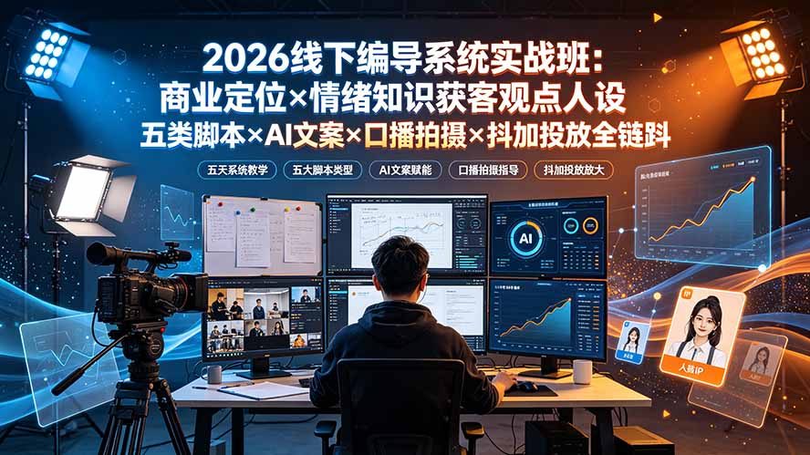 (19501期)2026线下编导系统实战班:商业定位×情绪知识获客观点人设五类脚本×AI文案×口播拍摄×抖加投放全链路插图1 (19501期)2026线下编导系统实战班:商业定位×情绪知识获客观点人设五类脚本×AI文案×口播拍摄×抖加投放全链路插图1