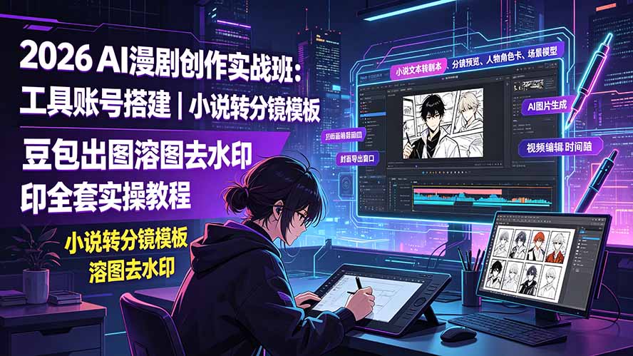 (19433期)2026AI漫剧创作实战班:工具账号搭建|小说转分镜模板|豆包出图溶图去水印全套实操教程-网赚副业网