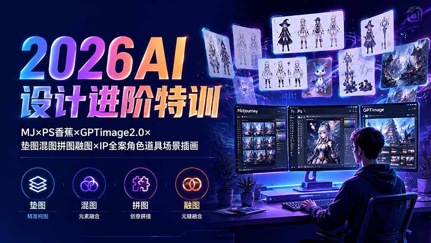 （19569期）2026AI设计进阶特训：MJ×PS香蕉×GPTimage2.0×垫图混图拼图融图×IP全案角色道具场景插画-网赚副业网