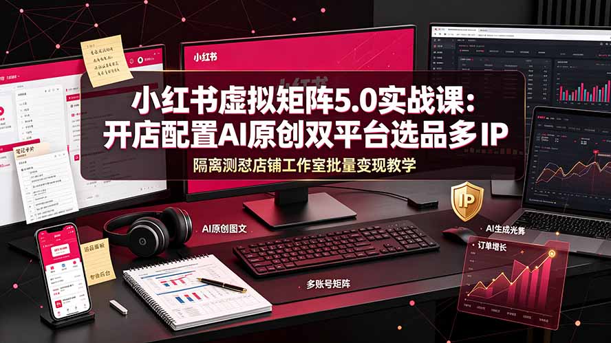 (19521期)小红书虚拟矩阵5.0实战课:开店配置|AI原创|双平台选品|多IP隔离|测怼店铺工作室批量变现实操教学-网赚副业网