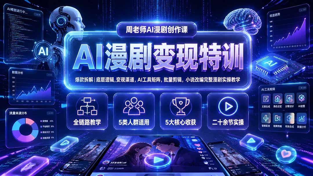 (19633期)AI漫剧变现特训★爆款拆解|底层逻辑,变现渠道,AI工具矩阵,批量剪辑,小说改编完整漫剧实操教学-网赚副业网
