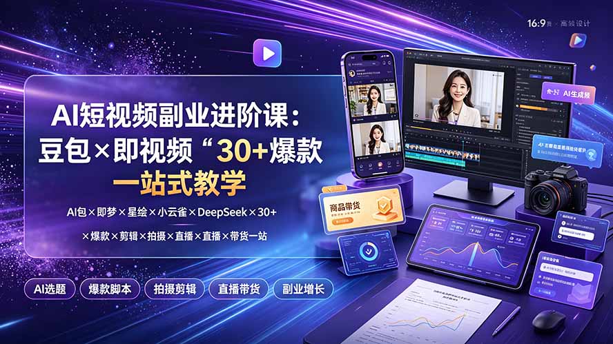 (19458期)AI短视频副业进阶课:豆包×即梦×星绘×小云雀×DeepSeek×30+爆款×剪辑×拍摄×直播×带货一站式教学插图 (19458期)AI短视频副业进阶课:豆包×即梦×星绘×小云雀×DeepSeek×30+爆款×剪辑×拍摄×直播×带货一站式教学插图