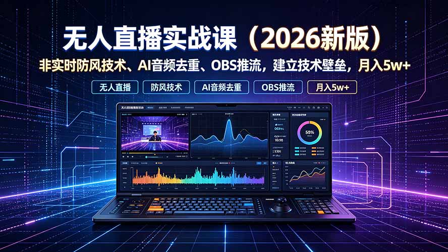 （19525期）无人直播实战课（更新7月），非实时防风技术、AI音频去重、OBS推流，建立技术壁垒，月入5w+插图1