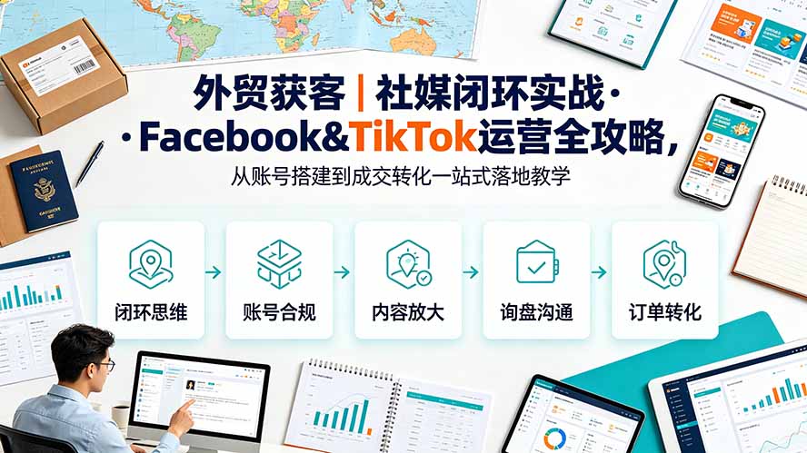(19526期)外贸获客|社媒闭环实战·Facebook&TikTok运营全攻略,从账号搭建到成交转化一站式落地教学-网赚副业网