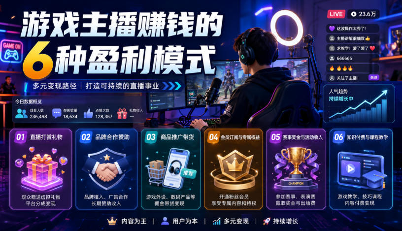 付费文章：游戏主播賺钱的6种盈利模式-网赚副业网