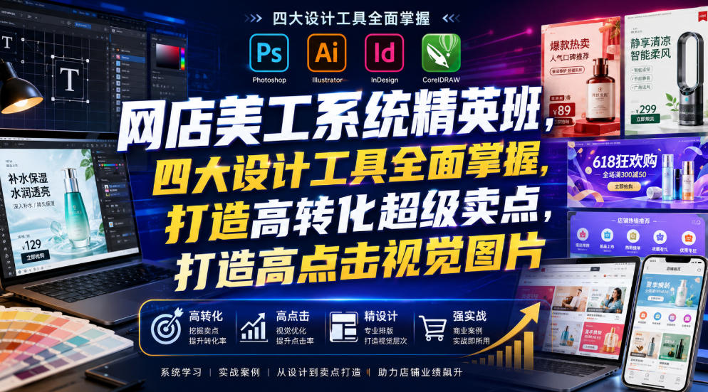 网店美工系统精英班，四大设计工具全面掌握，打造高转化超级卖点，打造高点击视觉图片（2026年7月）-网赚副业网
