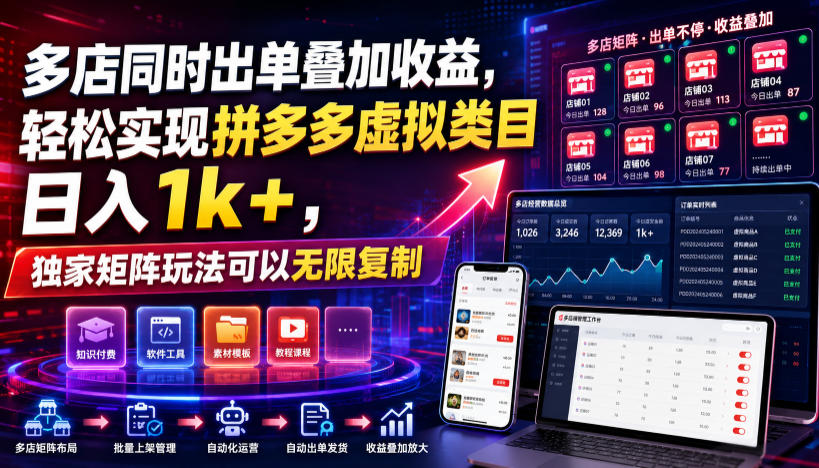 多店同时出单叠加收益,轻松实现拼多多虚拟类目日入1k+,独家矩阵玩法可以无限复制【揭秘】-网赚副业网