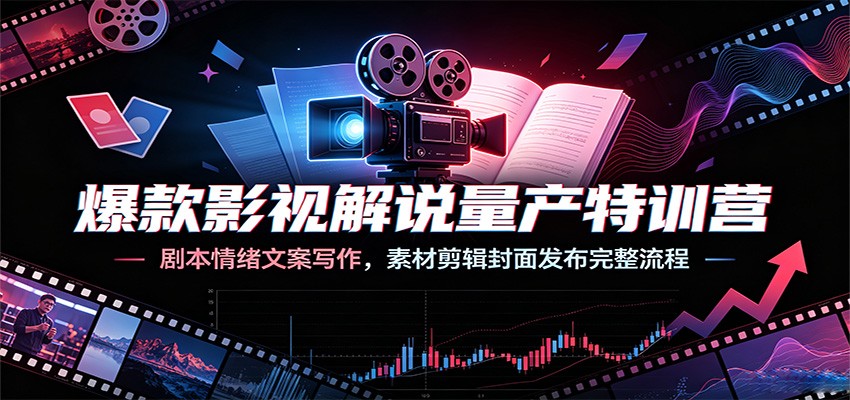 爆款影视解说量产特训营:剧本情绪文案写作,素材剪辑封面发布完整流程-网赚副业网