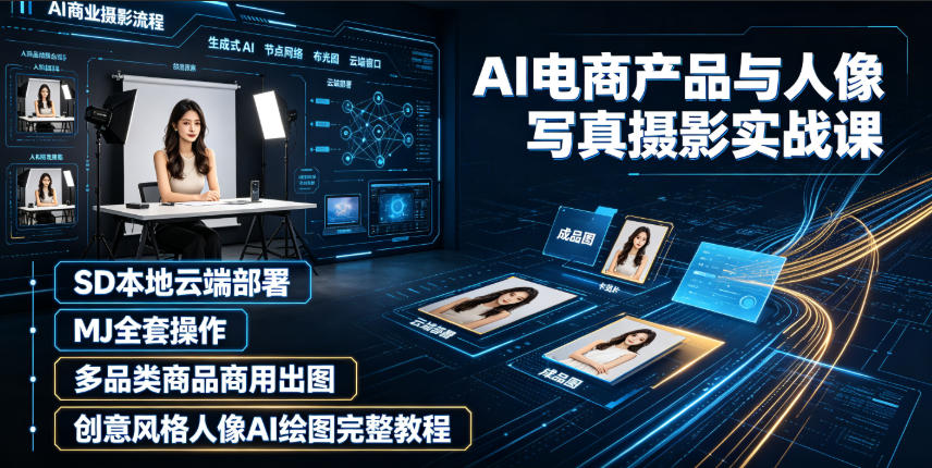 AI电商产品与人像写真摄影实战课|SD本地云端部署、MJ全套操作、多品类商品商用出图、创意风格人像AI绘图完整教程-网赚副业网