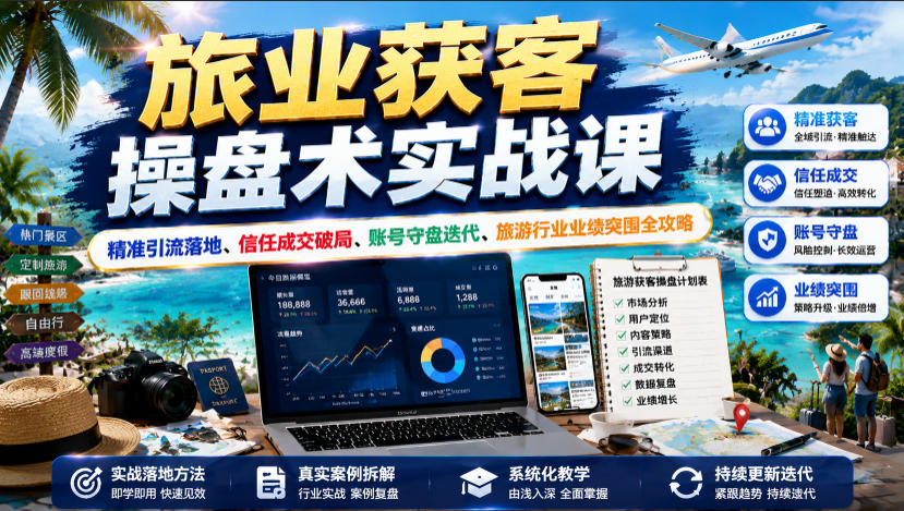 旅业获客操盘术实战课｜精准引流落地、信任成交破局、账号守盘迭代、旅游行业业绩突围全攻略-网赚副业网