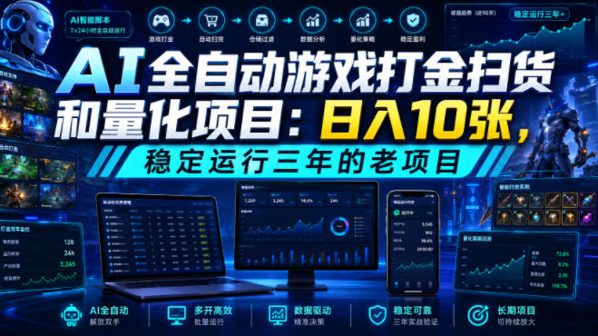 AI全自动游戏打金扫货和量化项目：日入10张，稳定运行三年的老项目！【揭秘】-网赚副业网