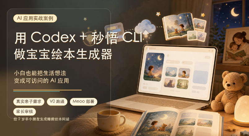 AI应用实战案例,用Codex+秒悟CLl做宝宝绘本生成器,小白也能把生活想法变成可访问的AI应用插图 AI应用实战案例,用Codex+秒悟CLl做宝宝绘本生成器,小白也能把生活想法变成可访问的AI应用插图