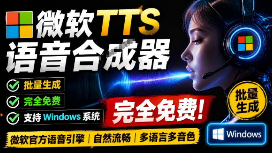 微软TTS免费语音配音生成器,完全免费,支持多语音、多音色选择,Windows系统专用TTS语音合成器-网赚副业网