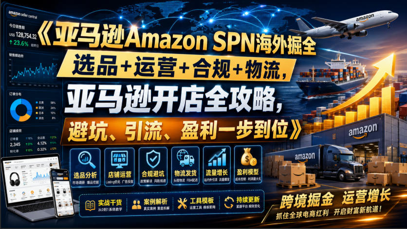 亚马逊Amazon SPN海外掘全,选品+运营+合规+物流,亚马逊开店全攻略,避坑、引流、盈利一步到位-网赚副业网