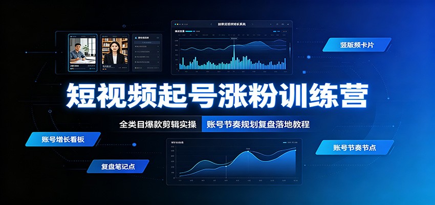 短视频起号涨粉训练营:全类目爆款剪辑实操,账号节奏规划复盘落地教程-网赚副业网