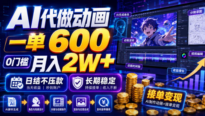 AI代做动画，一单600，0门槛月入2W+，日结不压款，长期稳定【揭秘】-网赚副业网