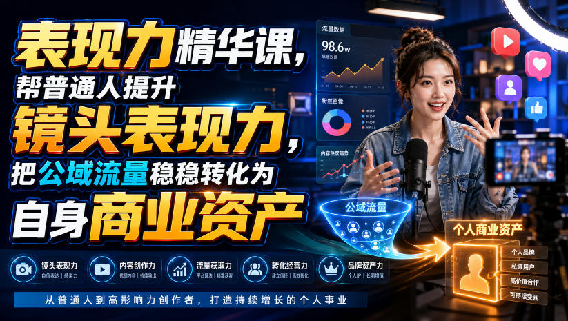 表现力精华课,帮普通人提升镜头表现力,把公域流量稳稳转化为自身商业资产-网赚副业网