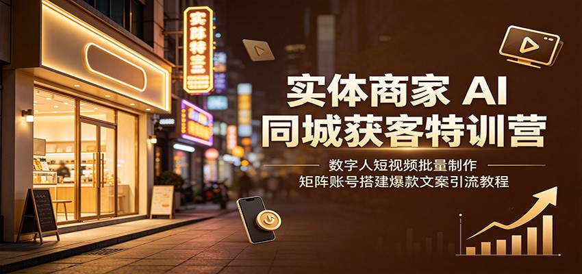 实体商家AI同城获客特训营:数字人短视频批量制作,矩阵账号搭建爆款文案引流教程-网赚副业网
