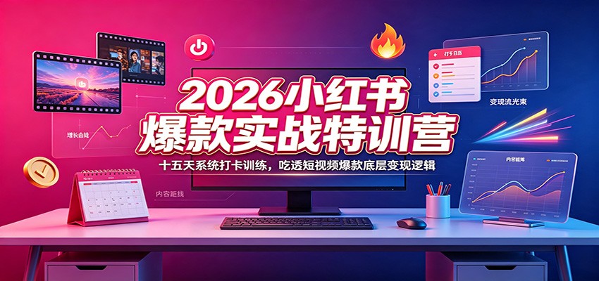 2026小红书爆款实战特训营：十五天系统打卡训练，吃透短视频爆款底层变现逻辑-网赚副业网
