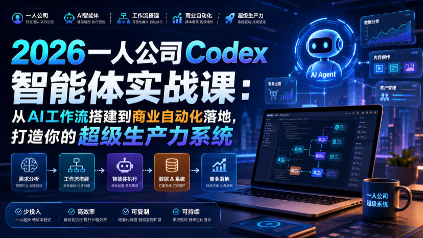 2026一人公司Codex智能体实战课：从AI工作流搭建到商业自动化落地，打造你的超级生产力系统-网赚副业网