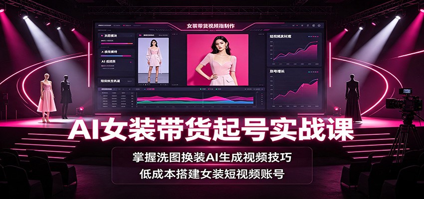AI女装带货起号实战课:掌握洗图换装AI生成视频技巧,低成本搭建女装短视频账号-网赚副业网