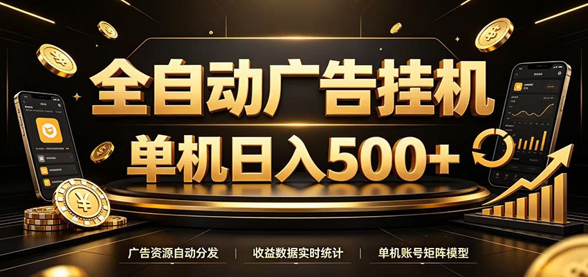 全自动广告挂机,每天24小时不停的去看广告获取收益,单机500+-网赚副业网