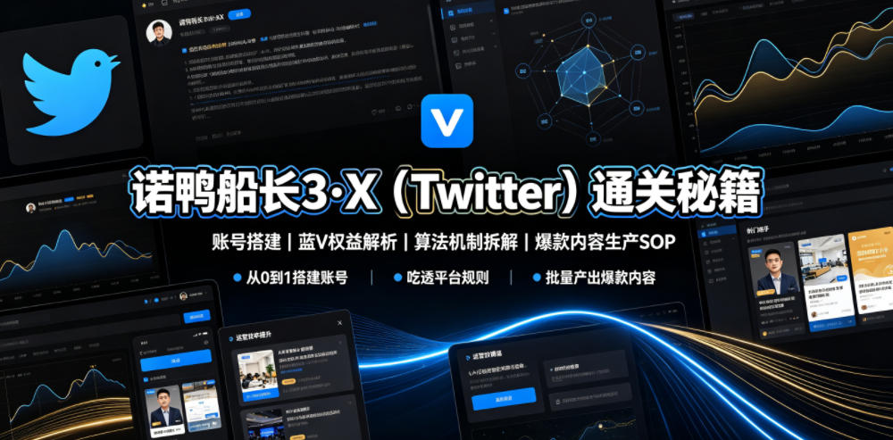 诺鸭船长3·X（Twitter）通关秘籍，涵盖账号搭建、蓝V权益解析、算法机制拆解及爆款内容生产SOP（更新）-网赚副业网