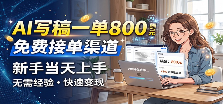 AI写稿一单800，免费接单渠道，一单一结几十到上千，新手当天上手-网赚副业网