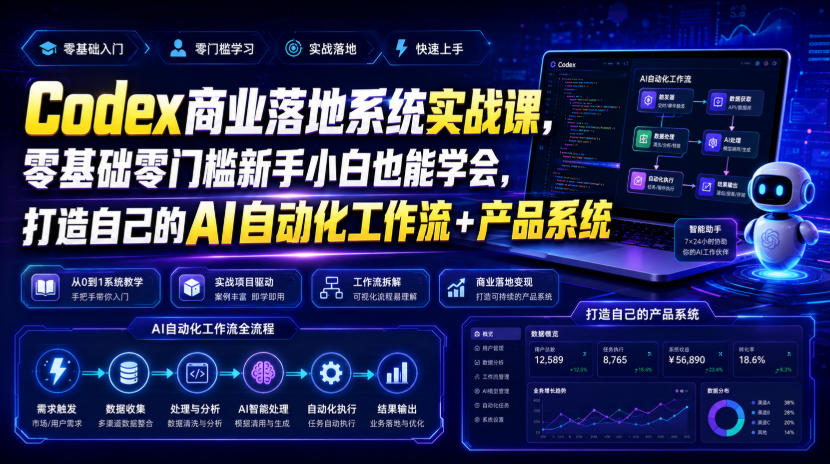 Codex商业落地系统实战课,零基础零门槛新手小白也能学会,打造自己的AI自动化工作流+产品系统-网赚副业网