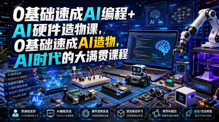 0基础速成AI编程+AI硬件造物课，0基础速成AI造物，AI时代的大满贯课程-网赚副业网