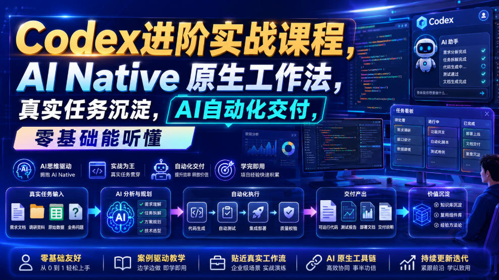 Codex进阶实战课｜AI Native原生工作法，22节真实任务落地，从配置到AI自动化交付全链路教程-网赚副业网