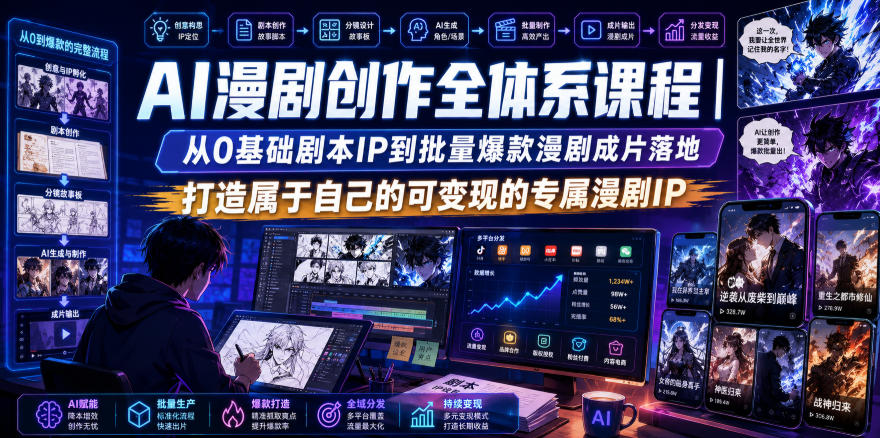 AI漫剧创作全体系课程|从0基础剧本IP到批量爆款漫剧成片落地,打造属于自己的可变现的专属漫剧IP-网赚副业网