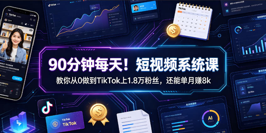 90分钟每天!短视频系统课教你从0做到TikTok上1.8万粉丝,还能单月賺8k【原创双语字幕】插图 90分钟每天!短视频系统课教你从0做到TikTok上1.8万粉丝,还能单月賺8k【原创双语字幕】插图