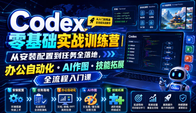 Codex零基础实战训练营|从安装配置到任务全落地,办公自动化・AI作图・技能拓展全流程入门课-网赚副业网